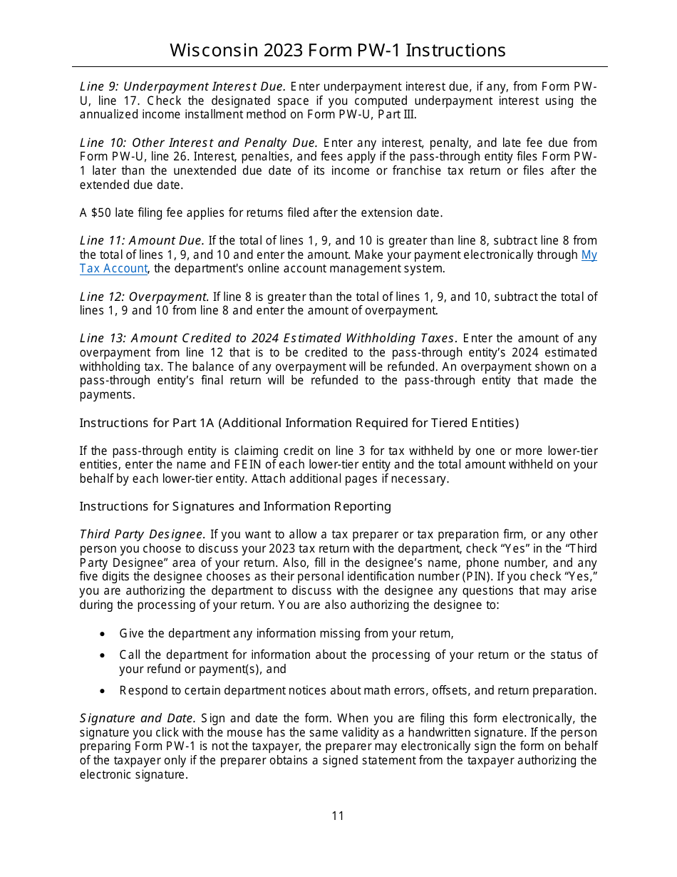 Instructions for Form PW-1, IC-004 Wisconsin Nonresident Income or Franchise Tax Withholding on Pass-Through Entity Income - Wisconsin, Page 11