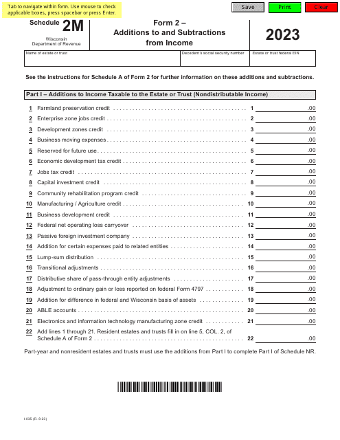 Form 2 (I-035) Schedule 2M 2023 Printable Pdf