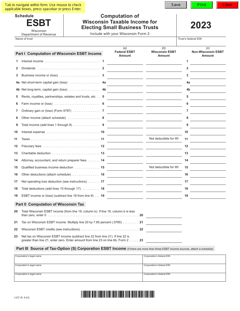 Form I237 Schedule ESBT Download Fillable PDF or Fill Online