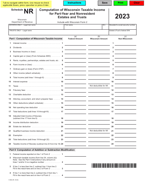 Form I-052 Schedule NR 2023 Printable Pdf