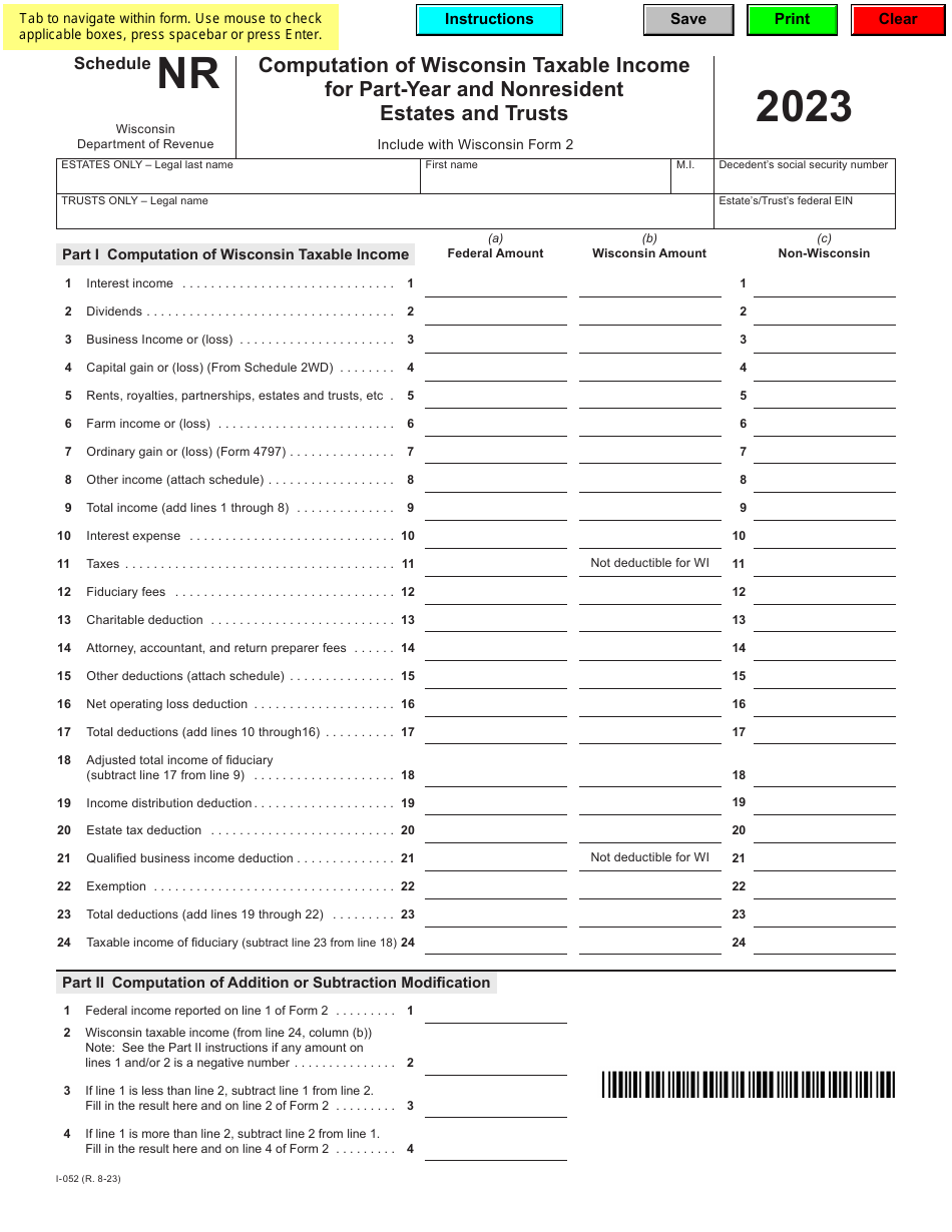 Form i 052 schedule nr download fillable pdf or fill online computation