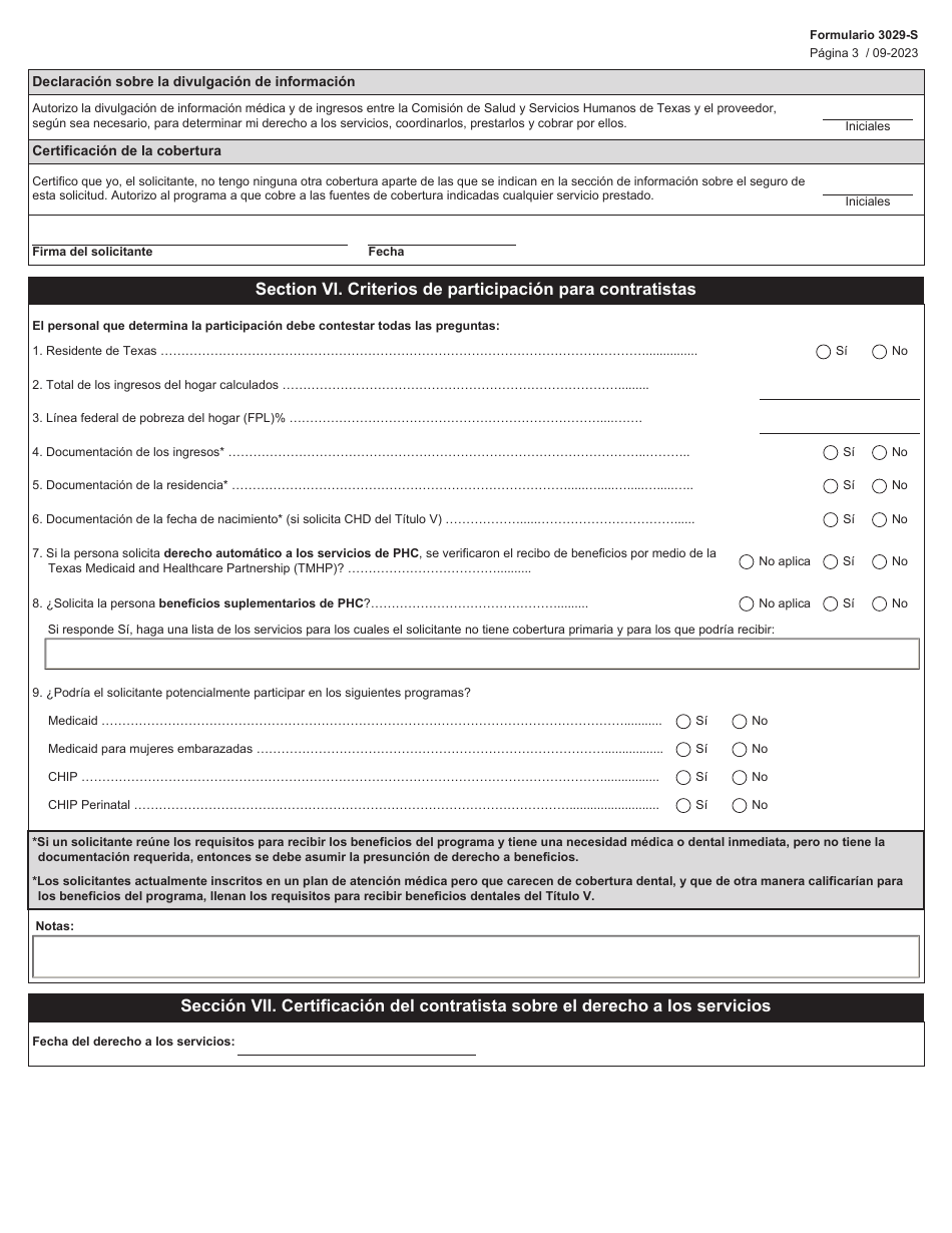 Formulario 3029-S Solicitud De Beneficios Del Programa - Texas (Spanish), Page 3