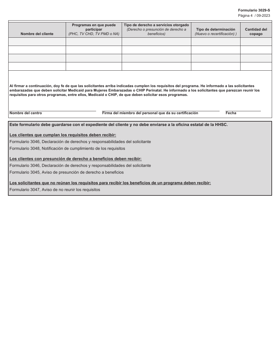 Formulario 3029-S Solicitud De Beneficios Del Programa - Texas (Spanish), Page 4