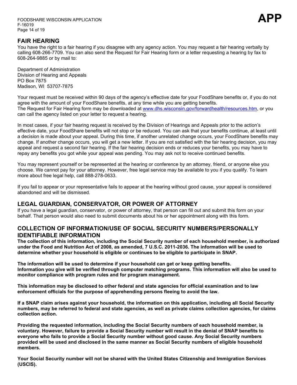 Form F-16019 Wisconsin Foodshare Application - Wisconsin, Page 14