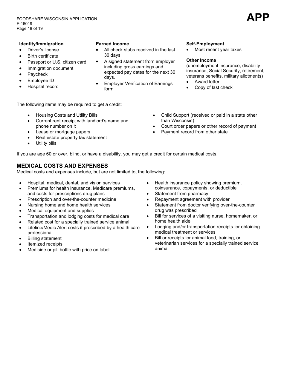 Form F-16019 Wisconsin Foodshare Application - Wisconsin, Page 18