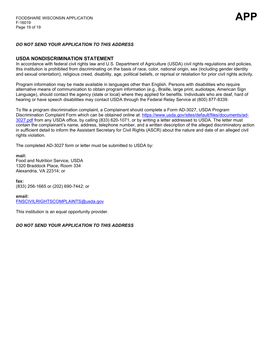 Form F-16019 Wisconsin Foodshare Application - Wisconsin, Page 19