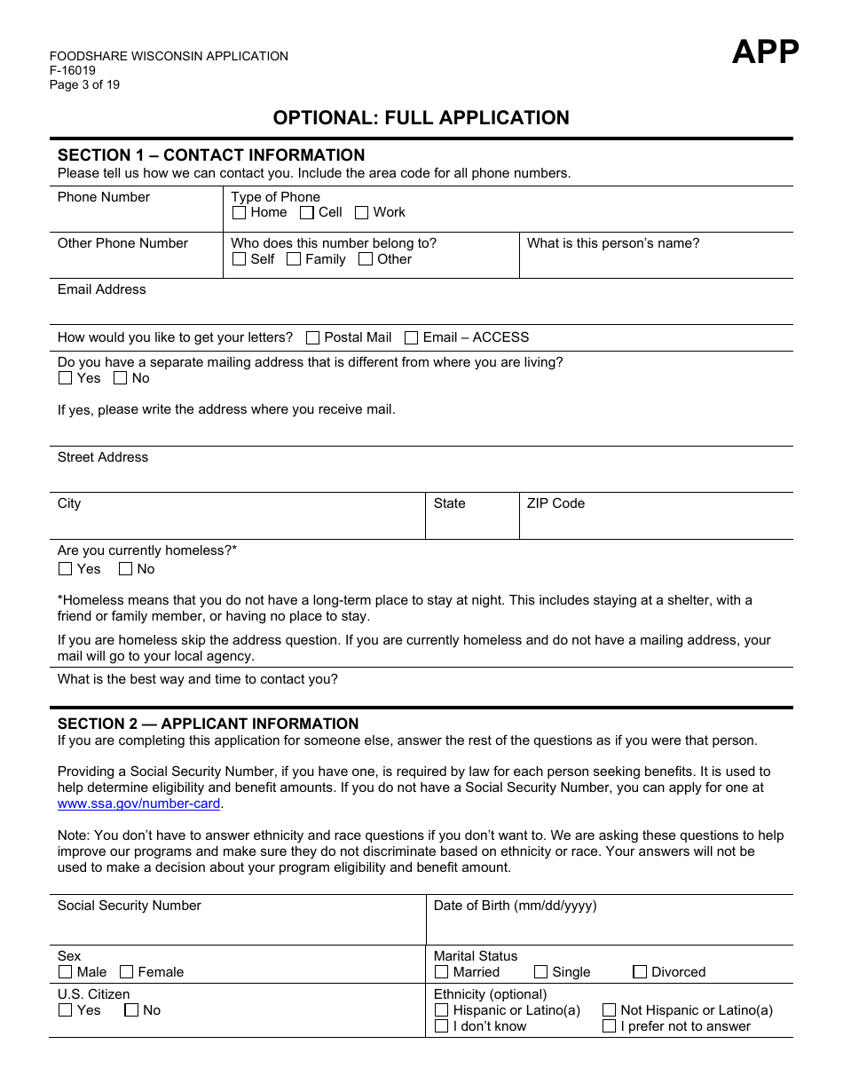 Form F-16019 Wisconsin Foodshare Application - Wisconsin, Page 3