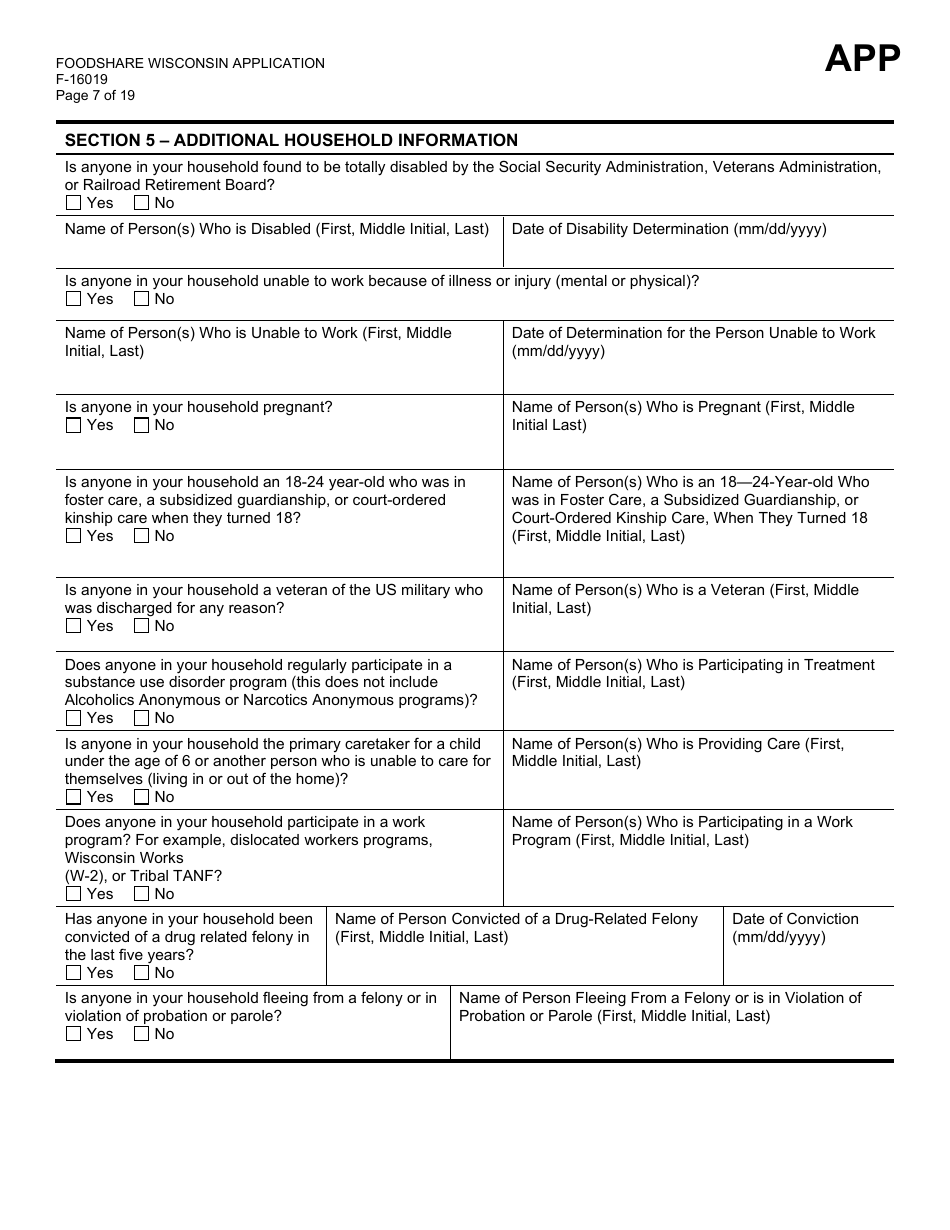 Form F-16019 Wisconsin Foodshare Application - Wisconsin, Page 7