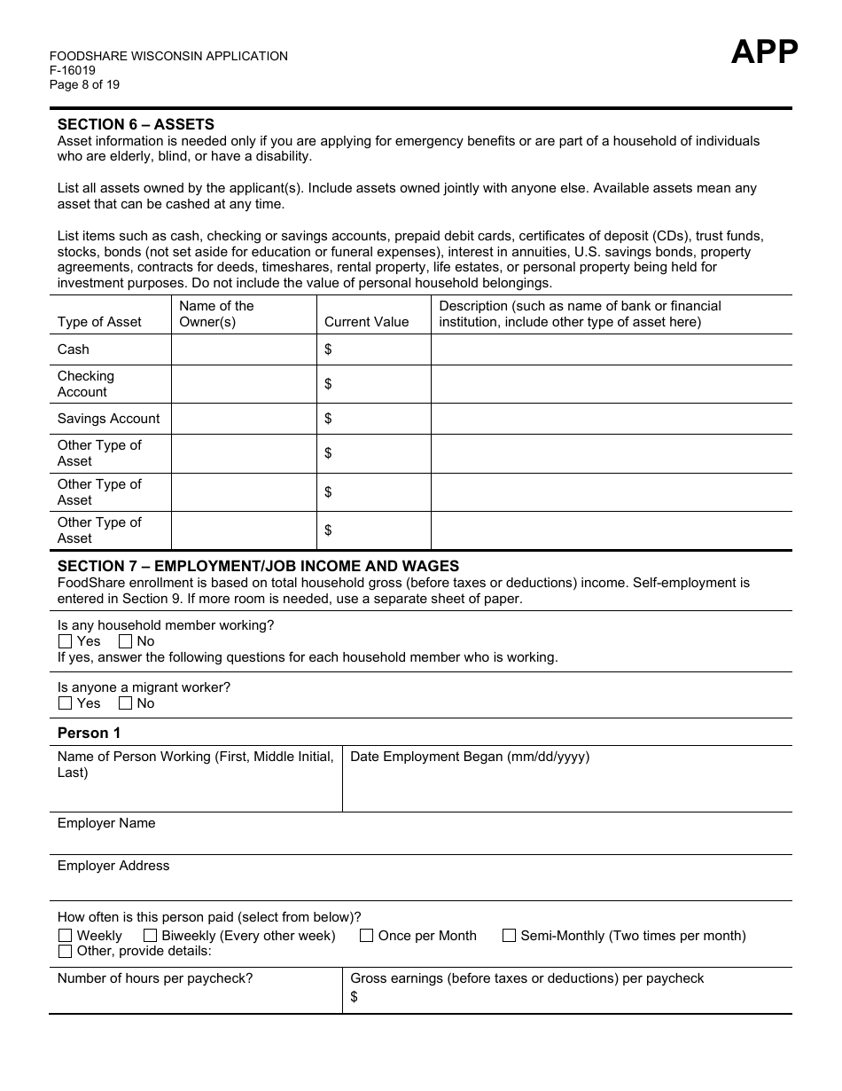 Form F-16019 Wisconsin Foodshare Application - Wisconsin, Page 8