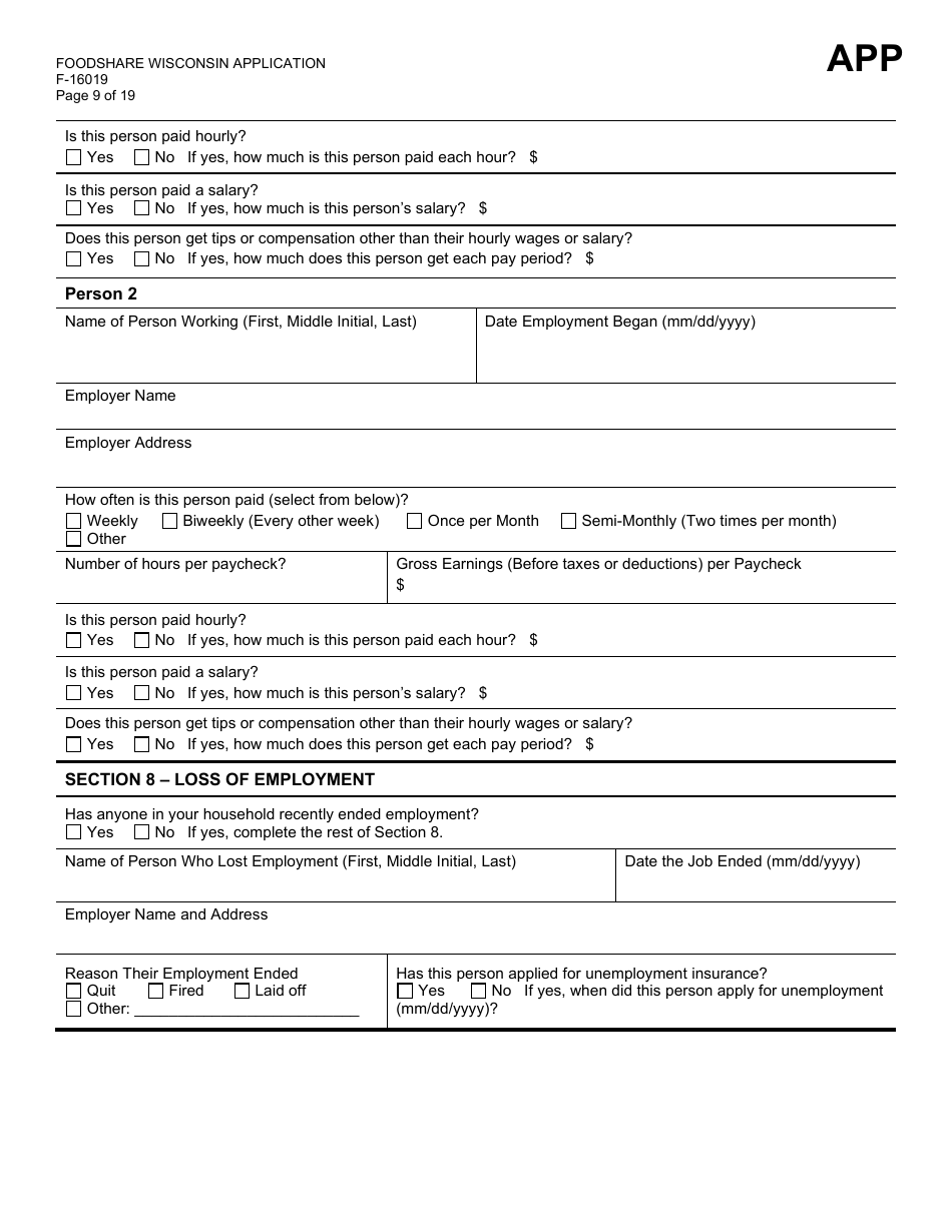 Form F-16019 Wisconsin Foodshare Application - Wisconsin, Page 9