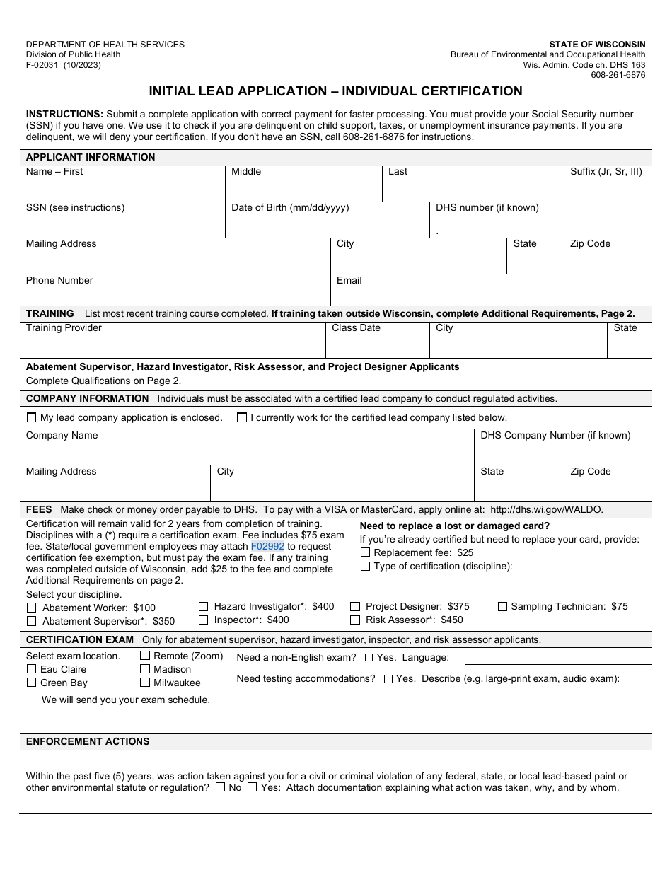 Form F02031 Download Fillable PDF or Fill Online Initial Lead