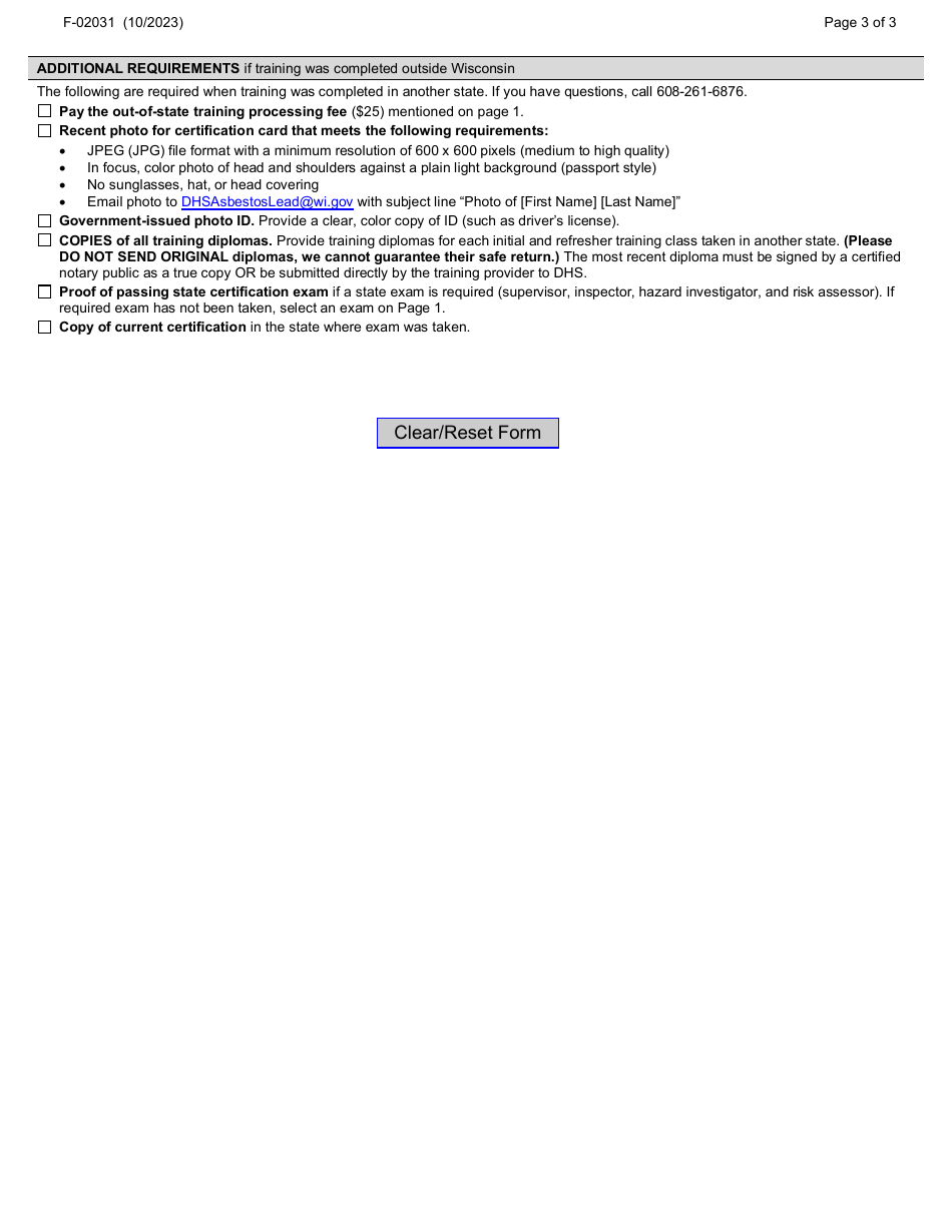 Form F-02031 Initial Lead Application - Individual Certification - Wisconsin, Page 3