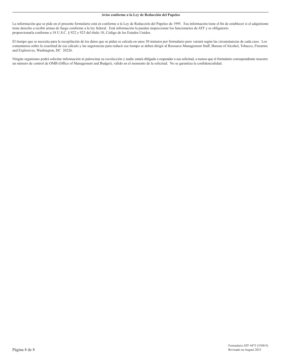 ATF Formulario 4473 (5300.9) Registro De Transaccion De Armas De Fuego (Spanish), Page 8