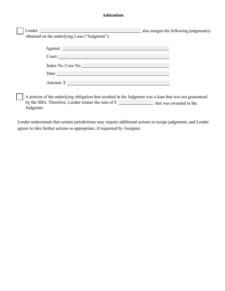 sba assignment of note form