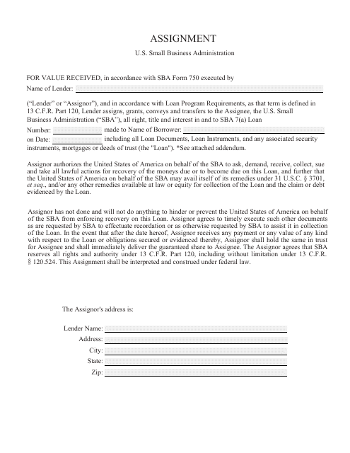 SBA Assignment Form