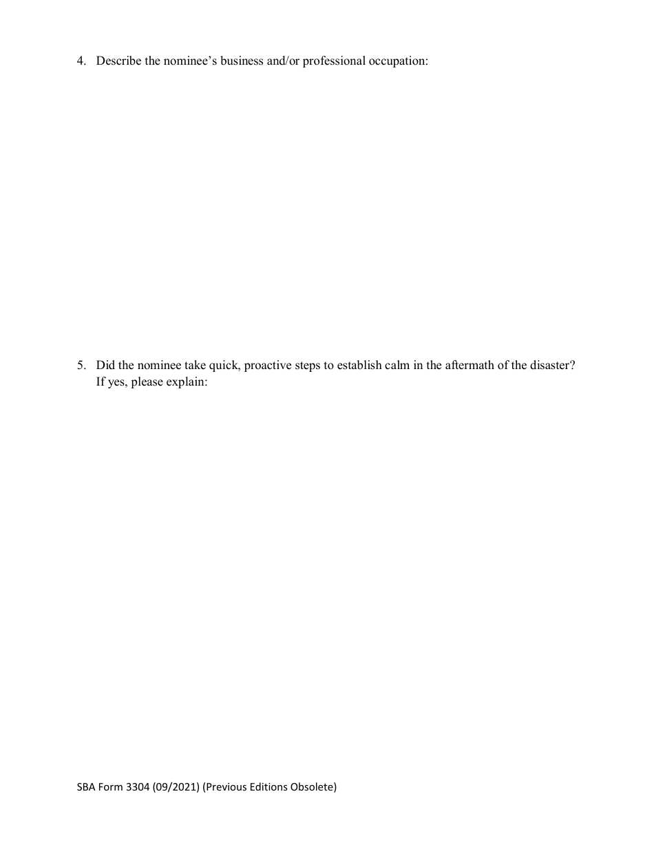 SBA Form 3304 Nomination Form for Phoenix Award for Outstanding Contributions to Disaster Recovery, Public Official Award - National Small Business Week, Page 3