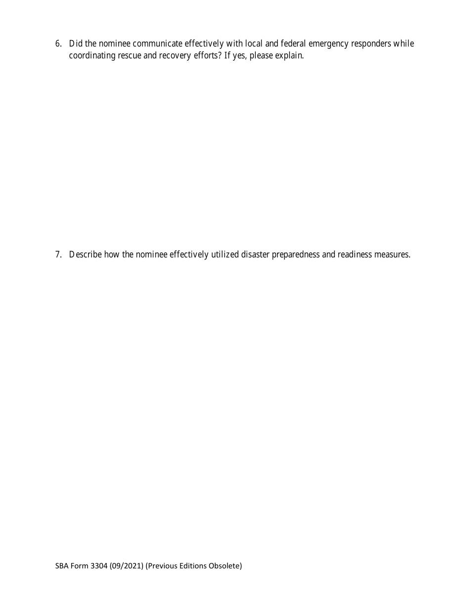 SBA Form 3304 Nomination Form for Phoenix Award for Outstanding Contributions to Disaster Recovery, Public Official Award - National Small Business Week, Page 4