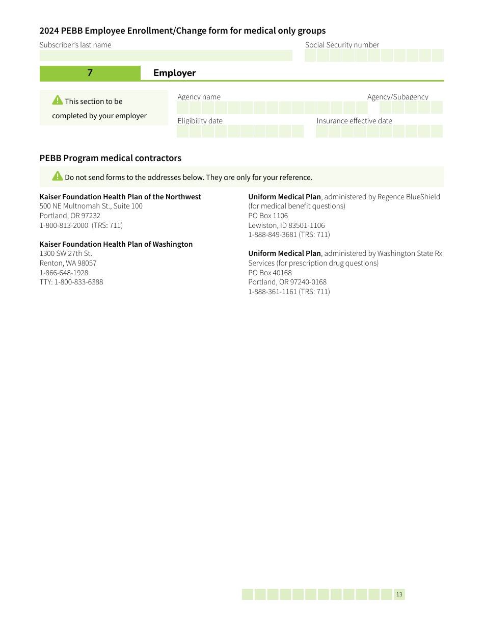 Form HCA52-0030 Pebb Employee Enrollment / Change Form for Medical Only Groups - Washington, Page 13