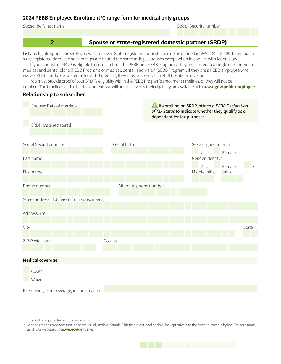 Form HCA52-0030 Pebb Employee Enrollment / Change Form for Medical Only Groups - Washington, Page 3