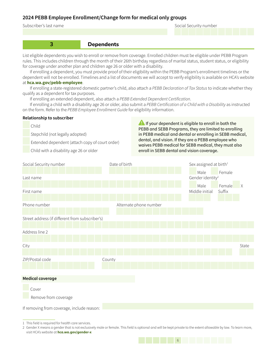 Form HCA520030 Download Fillable PDF or Fill Online Pebb Employee