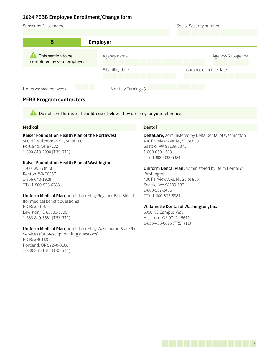 Form HCA50-0400 Pebb Employee Enrollment / Change Form - Washington, Page 13