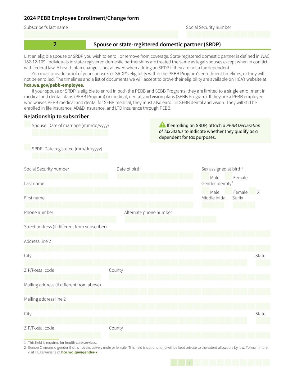 Form HCA50-0400 Pebb Employee Enrollment / Change Form - Washington, Page 3