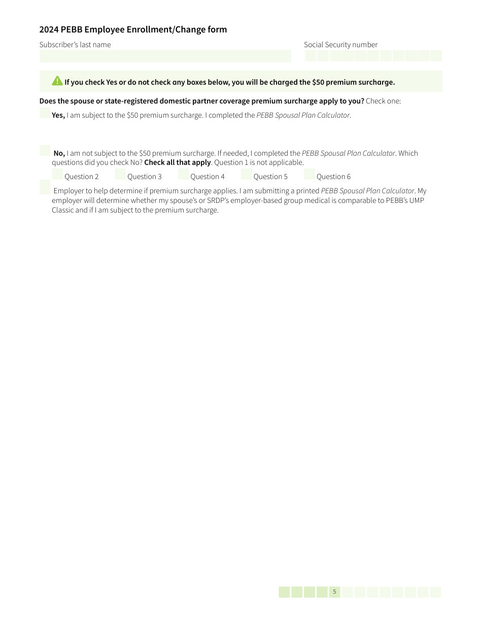 Form HCA50-0400 Pebb Employee Enrollment / Change Form - Washington, Page 5