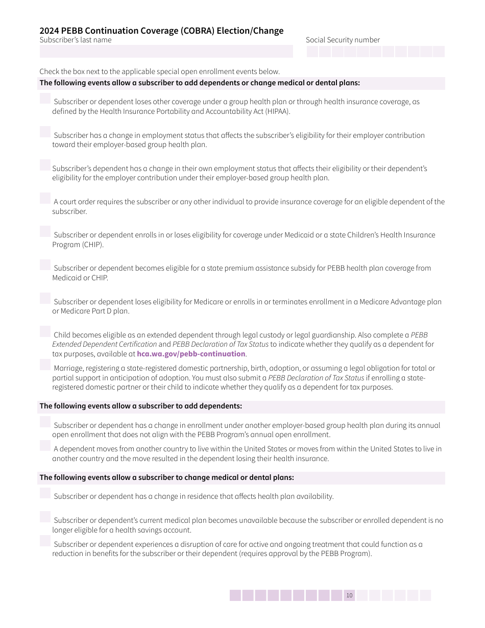 Form HCA50-0136 Pebb Continuation Coverage (Cobra) Election / Change - Washington, Page 10