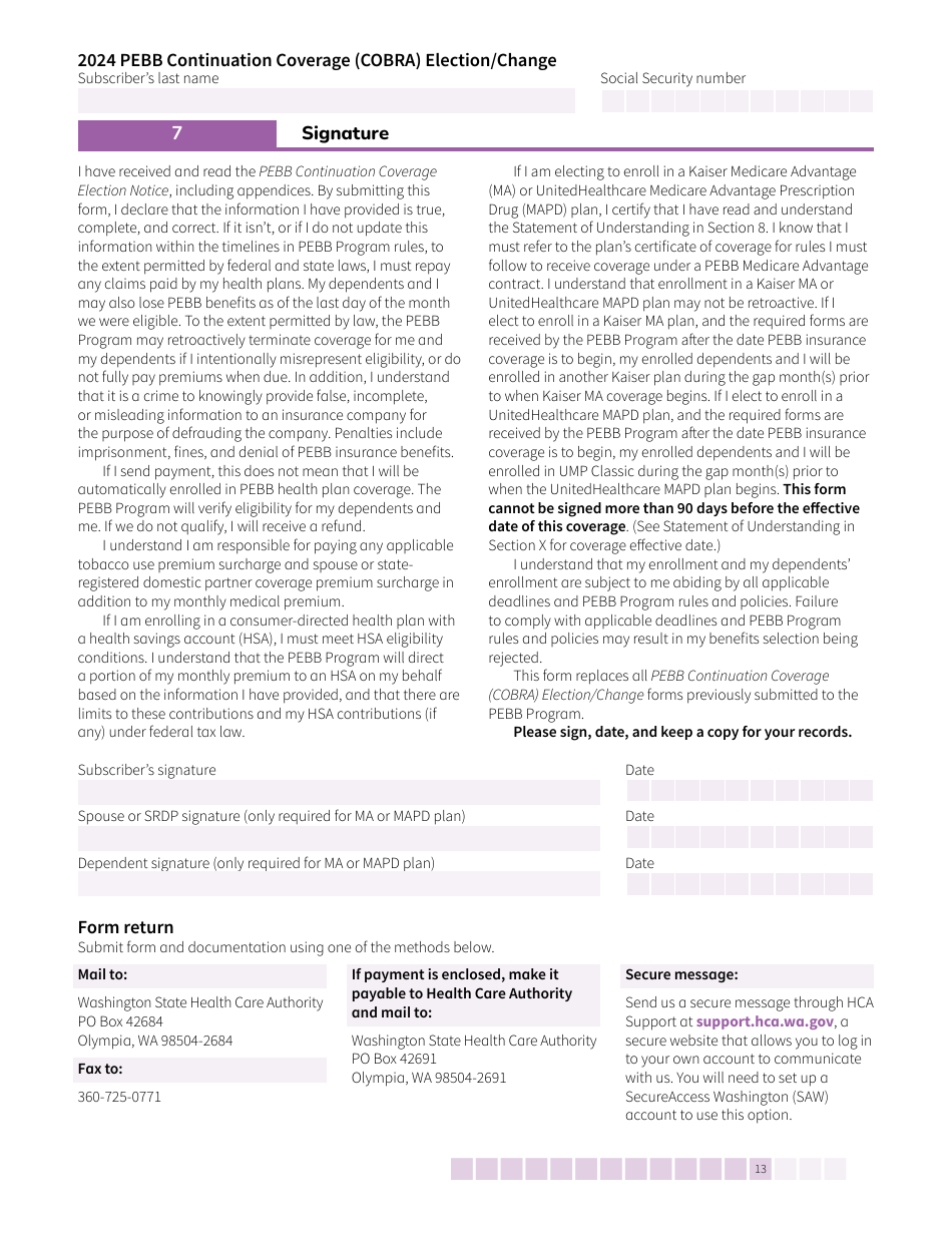 Form HCA50-0136 Pebb Continuation Coverage (Cobra) Election / Change - Washington, Page 13