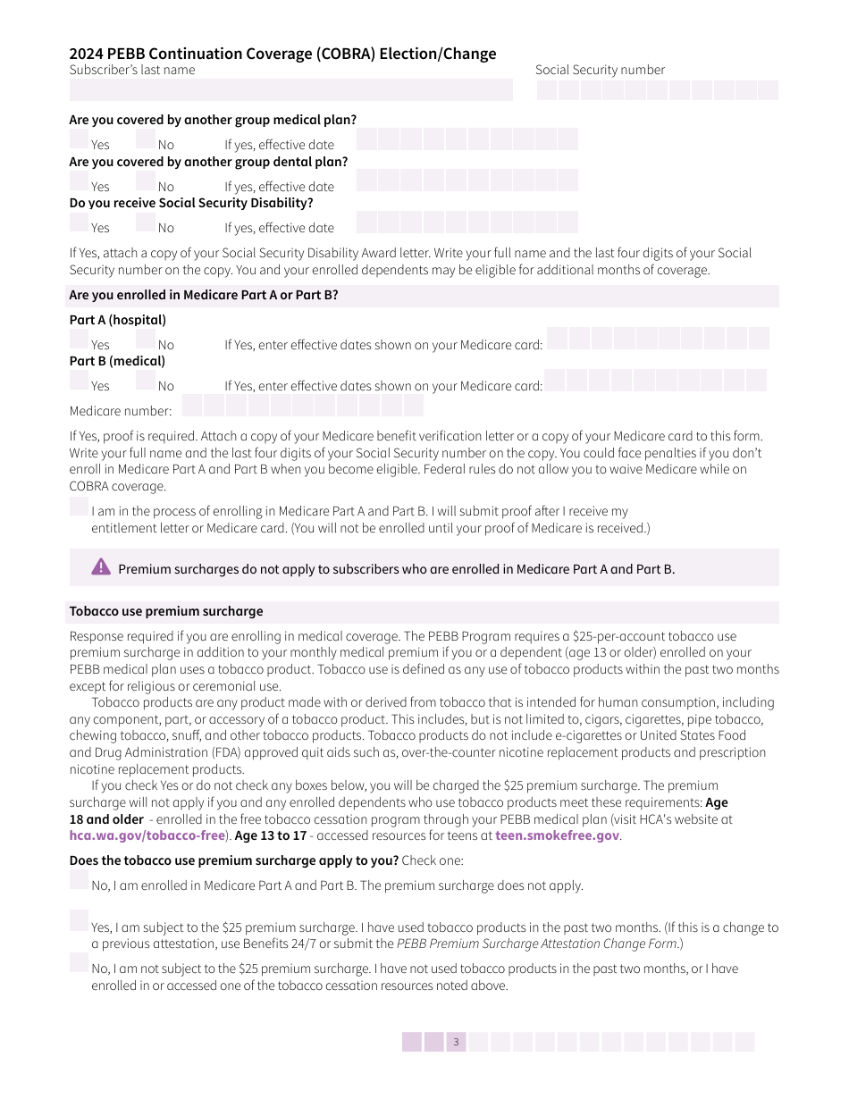 Form HCA50-0136 Pebb Continuation Coverage (Cobra) Election / Change - Washington, Page 3