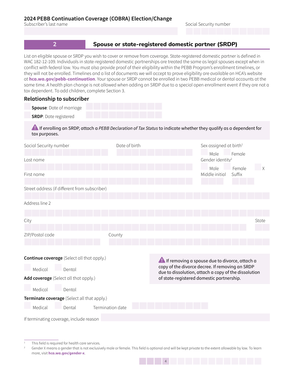 Form HCA50-0136 Pebb Continuation Coverage (Cobra) Election / Change - Washington, Page 4