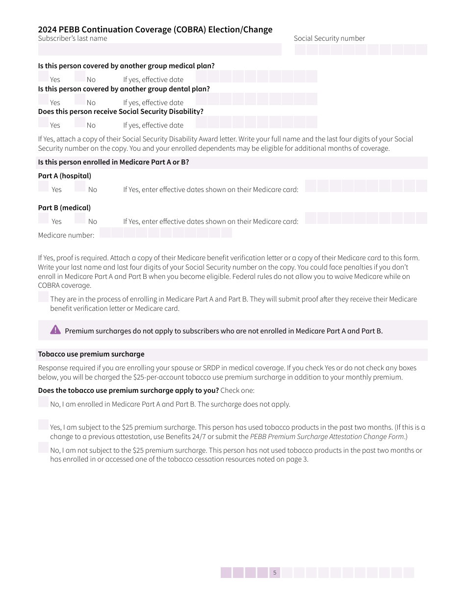 Form HCA50-0136 Pebb Continuation Coverage (Cobra) Election / Change - Washington, Page 5