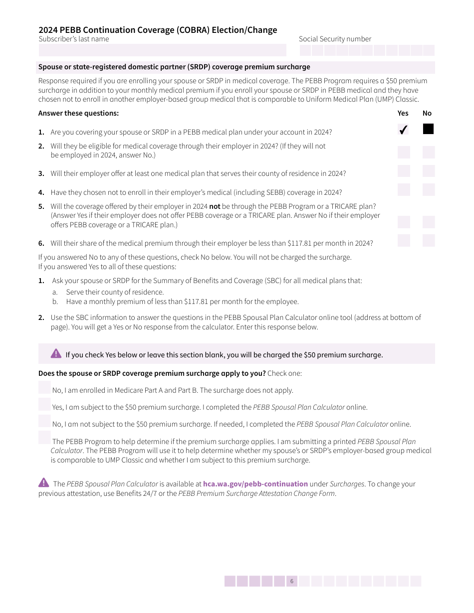Form HCA50-0136 Pebb Continuation Coverage (Cobra) Election / Change - Washington, Page 6