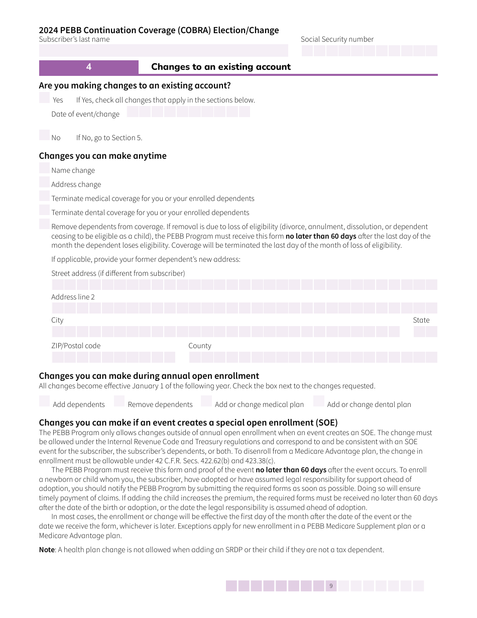 Form HCA50-0136 Pebb Continuation Coverage (Cobra) Election / Change - Washington, Page 9