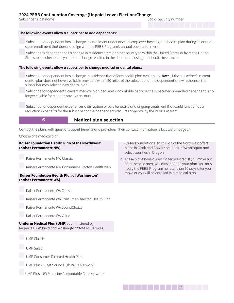 Form HCA50-0135 Pebb Continuation Coverage (Unpaid Leave) Election / Change - Washington, Page 10