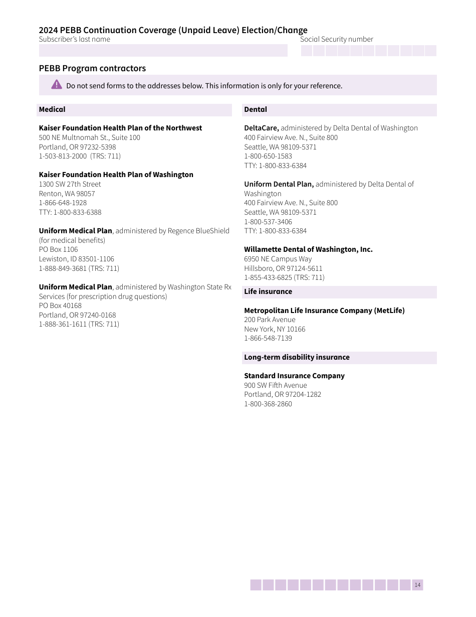 Form HCA50-0135 Pebb Continuation Coverage (Unpaid Leave) Election / Change - Washington, Page 14