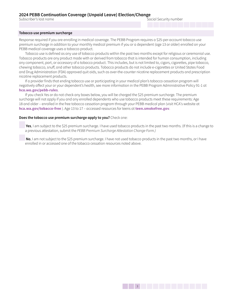 Form HCA50-0135 Pebb Continuation Coverage (Unpaid Leave) Election / Change - Washington, Page 3