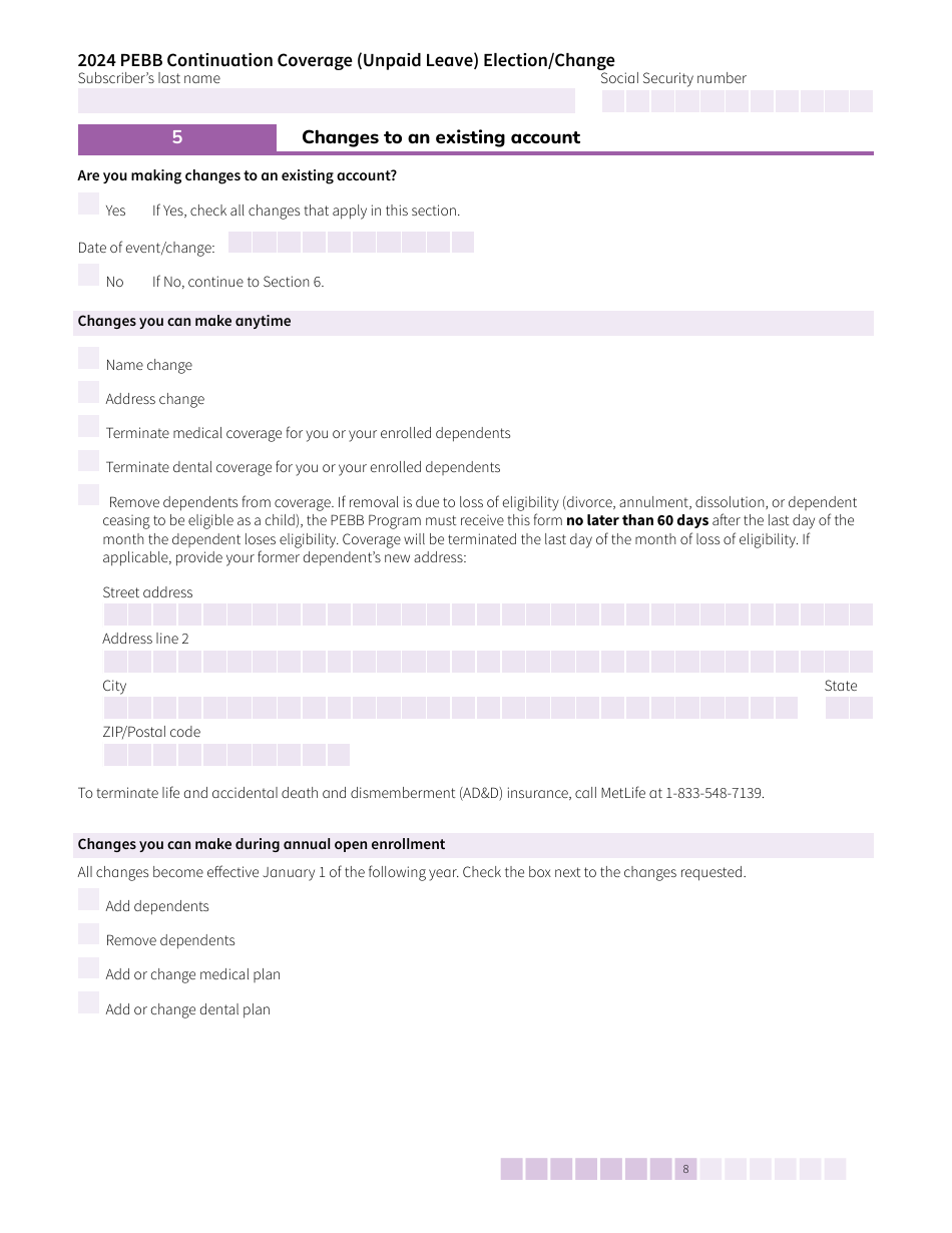 Form HCA50-0135 Pebb Continuation Coverage (Unpaid Leave) Election / Change - Washington, Page 8