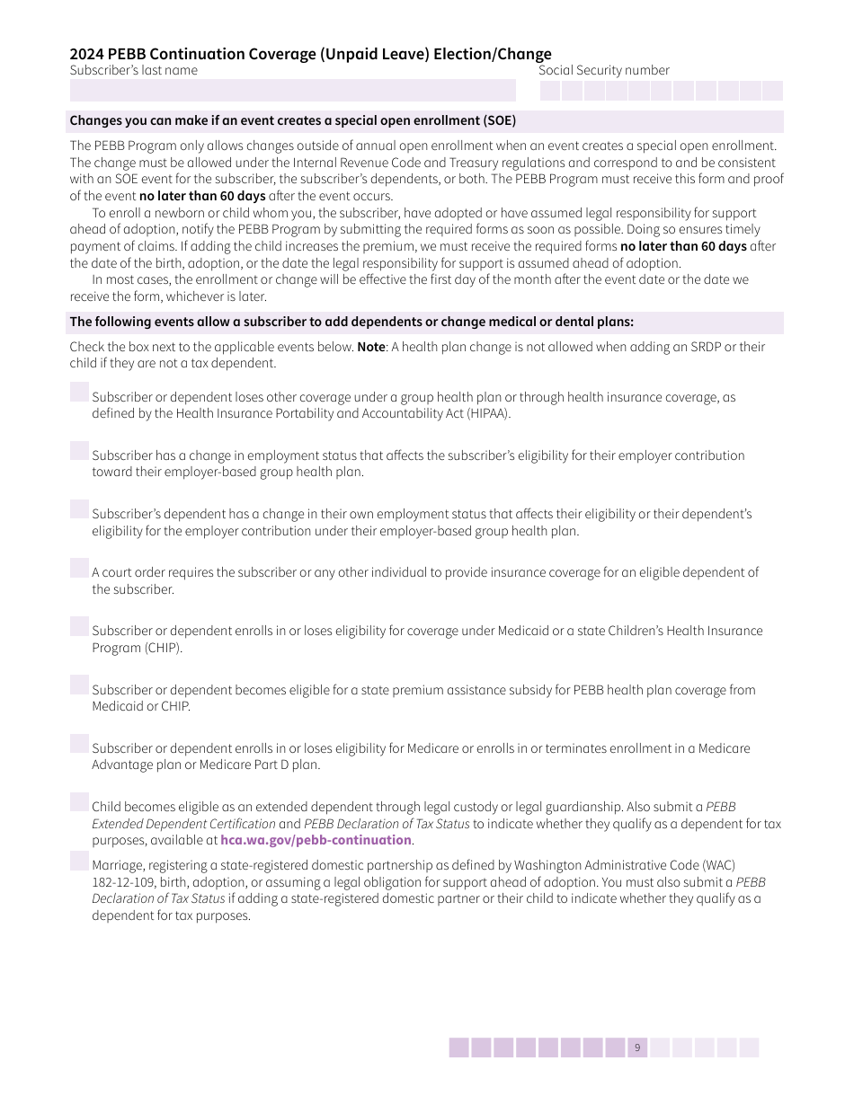 Form HCA50-0135 Pebb Continuation Coverage (Unpaid Leave) Election / Change - Washington, Page 9