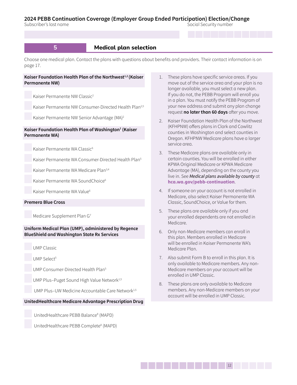 Form HCA50-0104 Pebb Continuation Coverage (Employer Group Ended Participation) Election / Change - Washington, Page 12