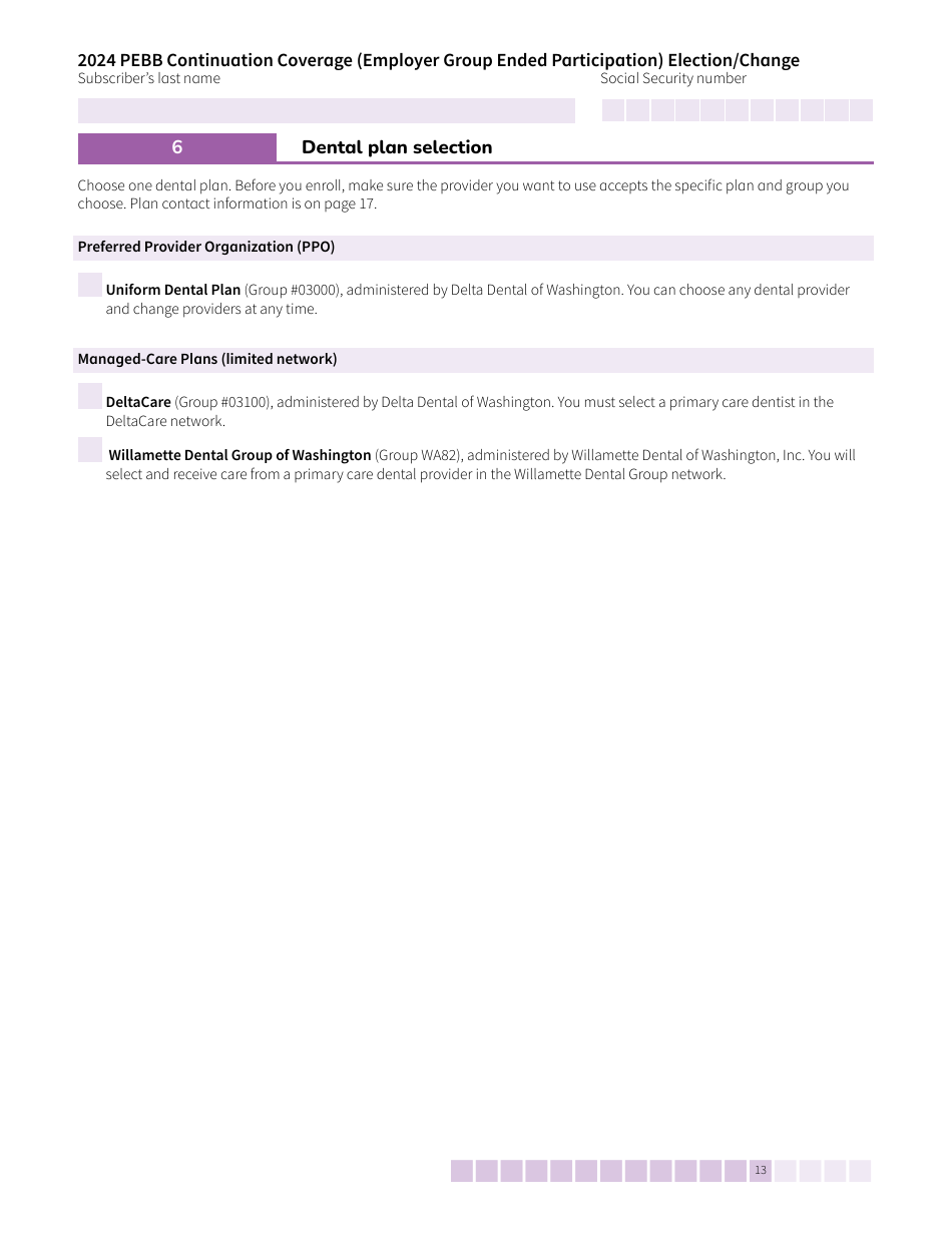 Form HCA50-0104 Pebb Continuation Coverage (Employer Group Ended Participation) Election / Change - Washington, Page 13