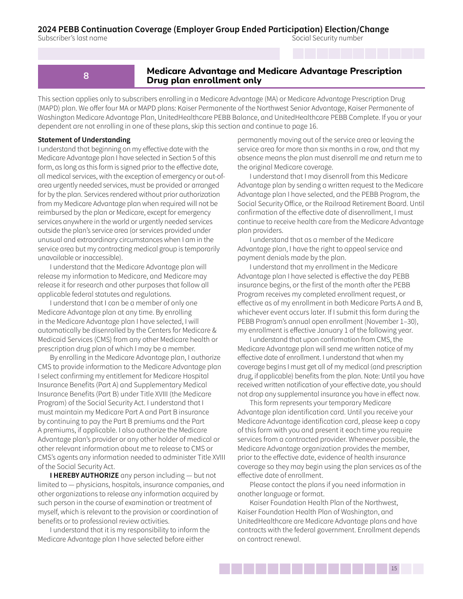 Form HCA50-0104 Pebb Continuation Coverage (Employer Group Ended Participation) Election / Change - Washington, Page 15