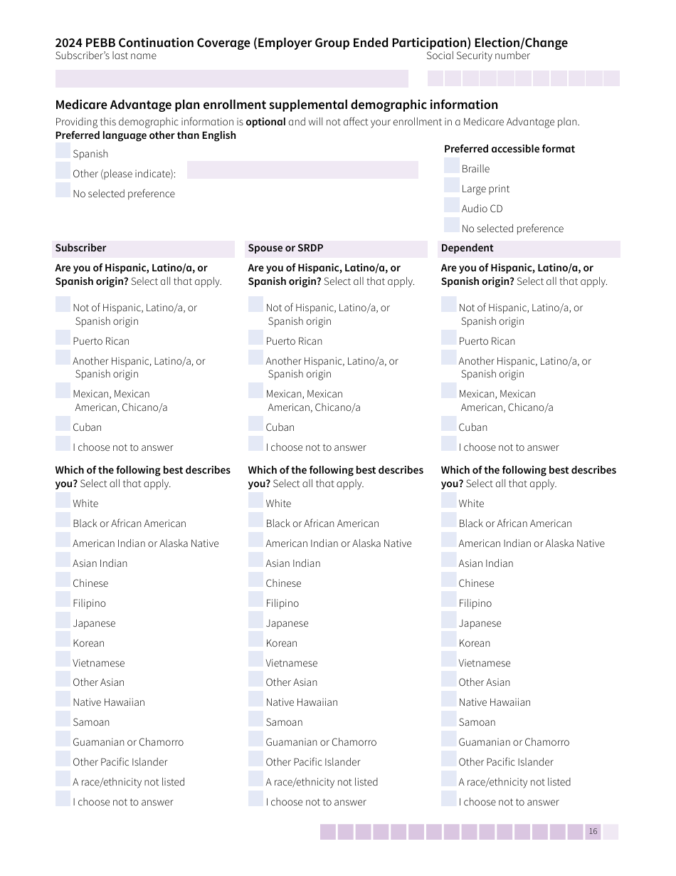 Form HCA50-0104 Pebb Continuation Coverage (Employer Group Ended Participation) Election / Change - Washington, Page 16