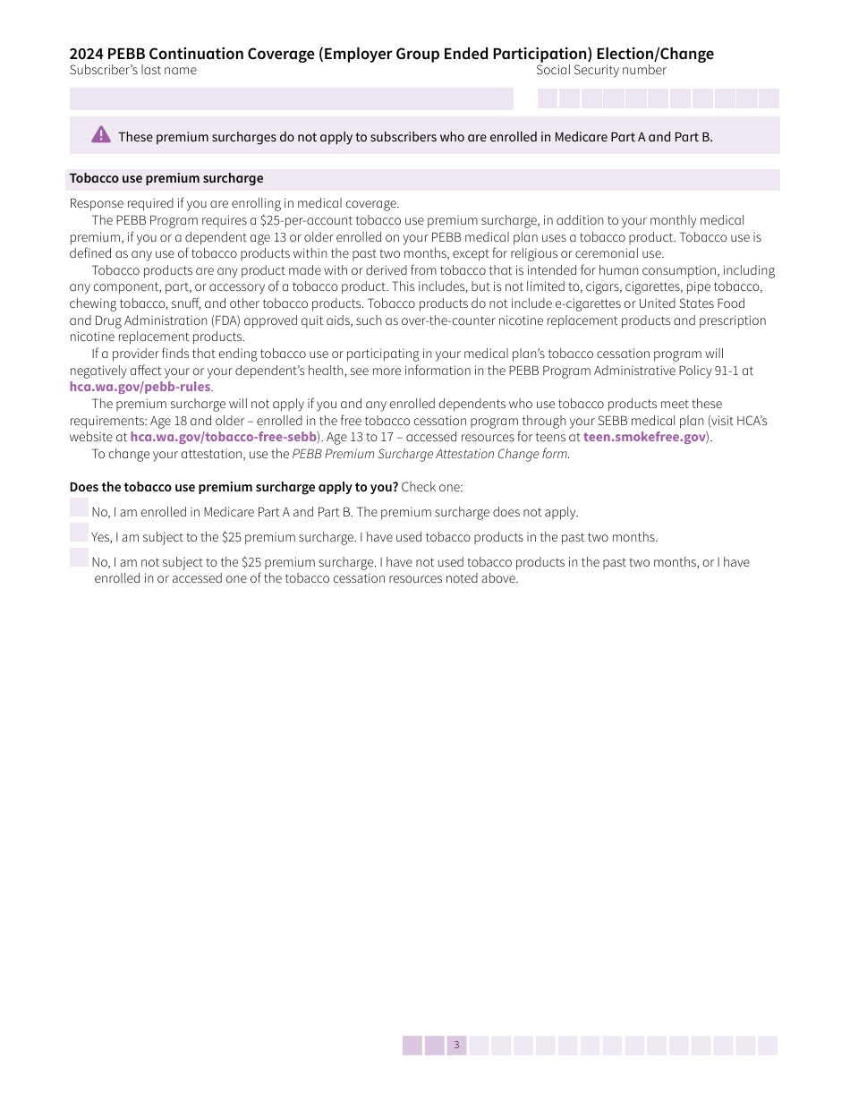 Form HCA50-0104 Pebb Continuation Coverage (Employer Group Ended Participation) Election / Change - Washington, Page 3