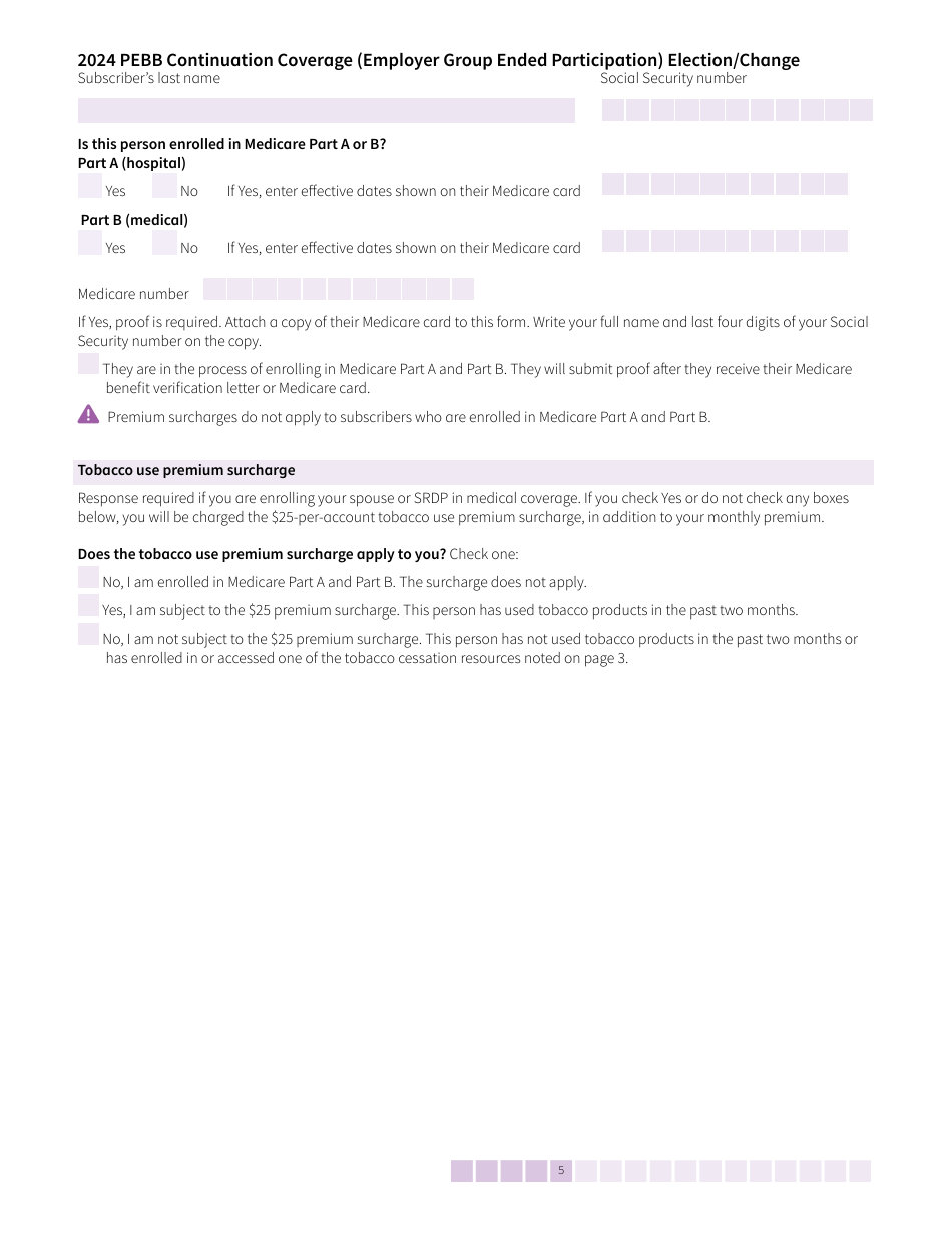 Form HCA50-0104 Pebb Continuation Coverage (Employer Group Ended Participation) Election / Change - Washington, Page 5