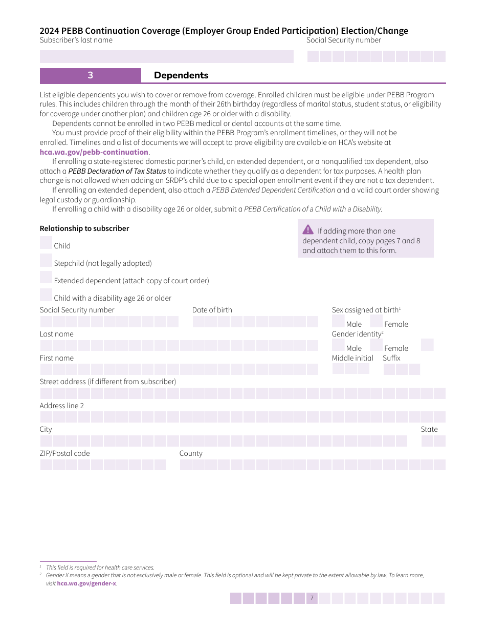 Form HCA50-0104 Pebb Continuation Coverage (Employer Group Ended Participation) Election / Change - Washington, Page 7