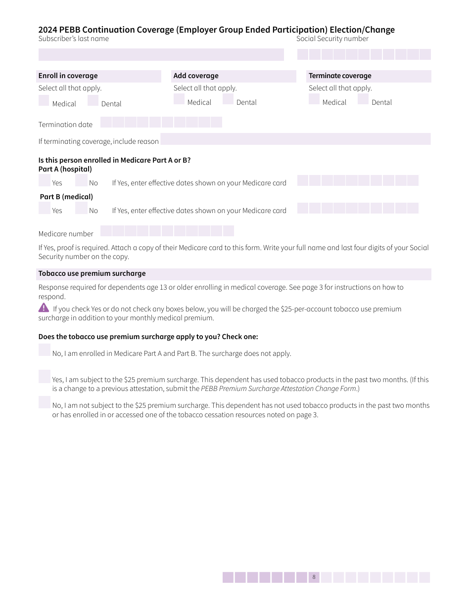 Form HCA50-0104 Pebb Continuation Coverage (Employer Group Ended Participation) Election / Change - Washington, Page 8