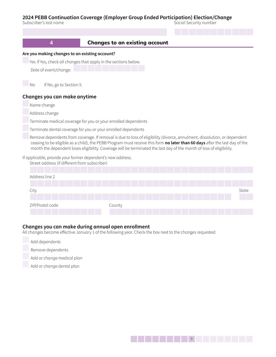 Form HCA50-0104 Pebb Continuation Coverage (Employer Group Ended Participation) Election / Change - Washington, Page 9