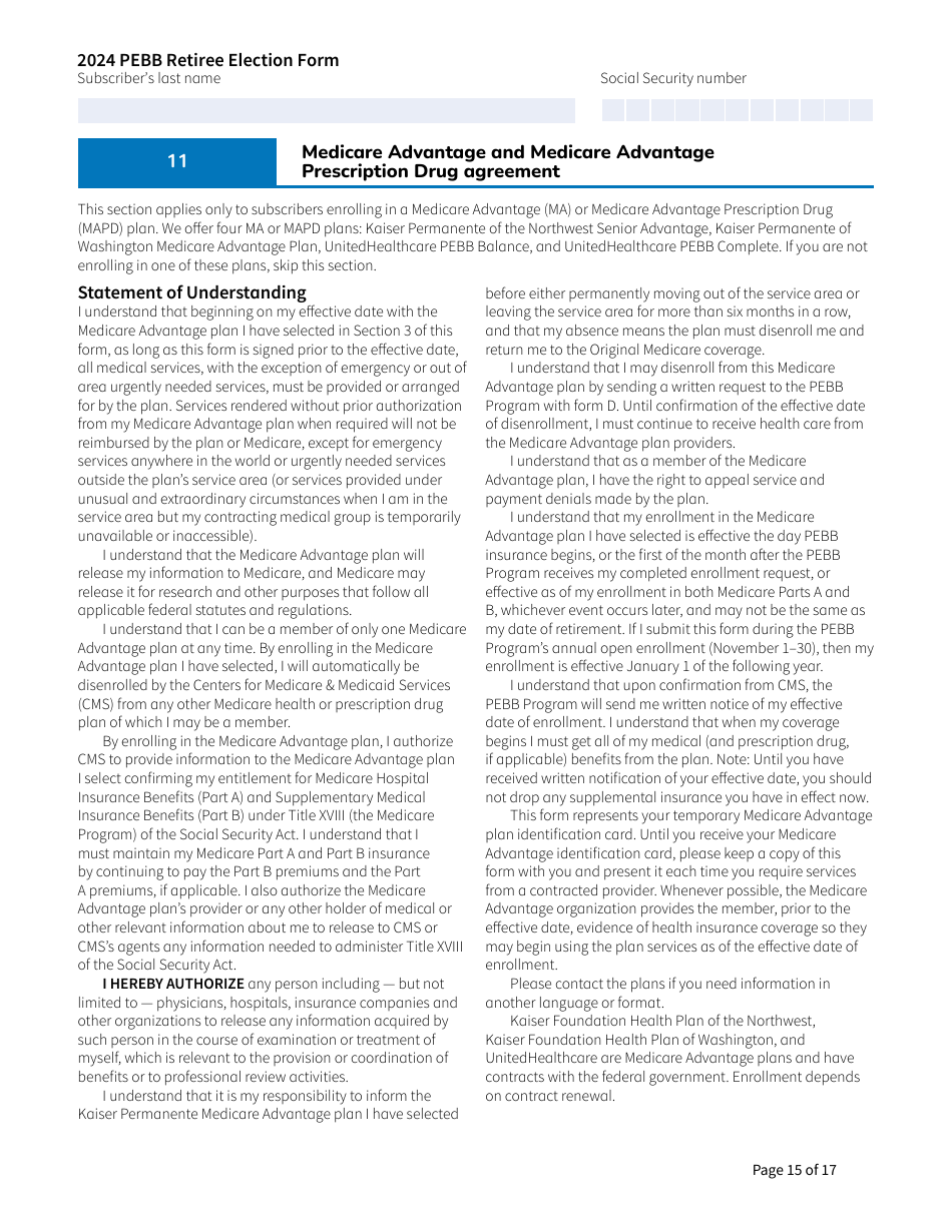 Form A (HCA51-4031) Pebb Retiree Election Form - Washington, Page 15