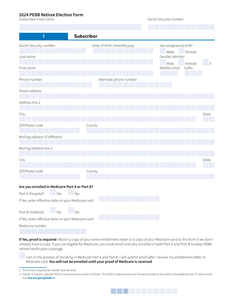 Form A (HCA51-4031) Pebb Retiree Election Form - Washington, Page 3
